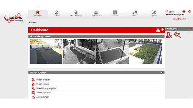 Über das Dashboard des hilock 5000 ZK lassen sich bis zu vier Videostreams überwachen. | Bild: Telenot Electronic GmbH